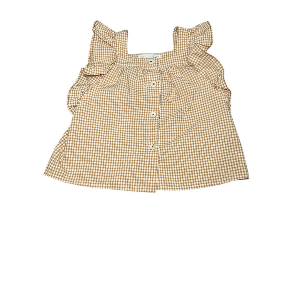 Kids Gingham Ruffle Sleeve Top - Toasted Yellow Color